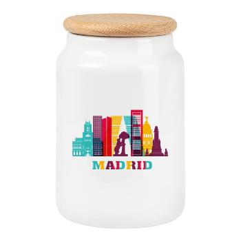 Madrid City Skyline Espagne Landmark - Boîte à biscuits avec couvercle en bois - blanc - Devant