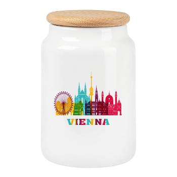 Vienna City Skyline Austria Landmark - Cookie Jar with Wooden Lid - white - Front
