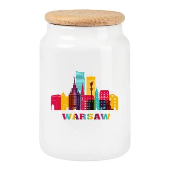 Varsovie Pologne Capitale Skyline Warszawa Polska - Boîte à biscuits avec couvercle en bois - blanc - Devant