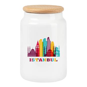 Istanbul City Skyline Türkei Wahrzeichen - Keksdose mit Holzdeckel - Weiß - Vorne