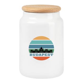 Wahrzeichen der Stadt Budapest Skyline Ungarn - Keksdose mit Holzdeckel - Weiß - Vorne