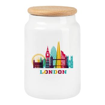 London City Skyline England Wahrzeichen - Keksdose mit Holzdeckel - Weiß - Vorne