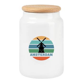 Amsterdam City Skyline Niederlande Wahrzeichen - Keksdose mit Holzdeckel - Weiß - Vorne