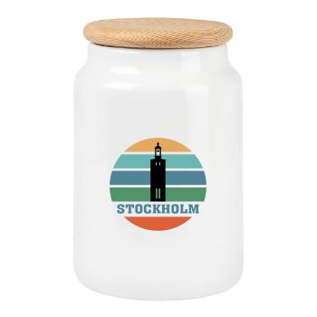 Stockholm City Skyline Schweden Wahrzeichen - Keksdose mit Holzdeckel - Weiß - Vorne