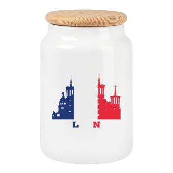 Lyon City Skyline France Landmark Map - Cookie Jar with Wooden Lid - white - Front