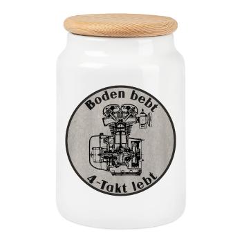 Boden bebt - 4-Takt lebt - Keksdose mit Holzdeckel - Weiß - Vorne