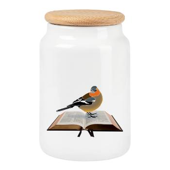 Pinson des arbres sur le livre - Boîte à biscuits avec couvercle en bois - blanc - Devant