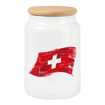 Flagge Schweiz, Drapeau suisse, Bandiera svizzera - Boîte à biscuits avec couvercle en bois - blanc - Devant