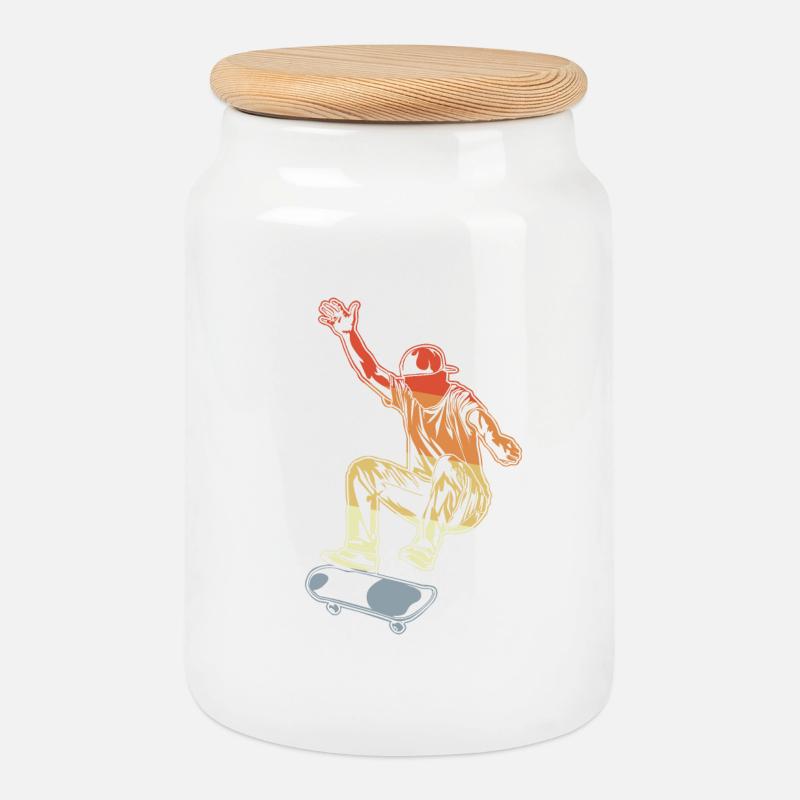 Skateboarding - Cookie Jar with Wooden Lid - white