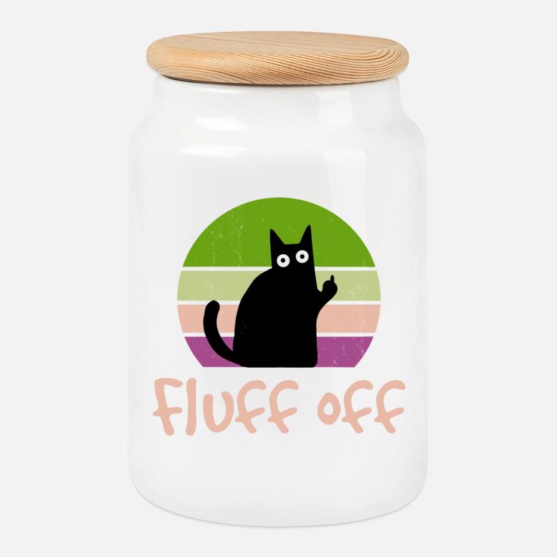Katze Mittelfinger Fluff off lustig - Keksdose mit Holzdeckel - Weiß