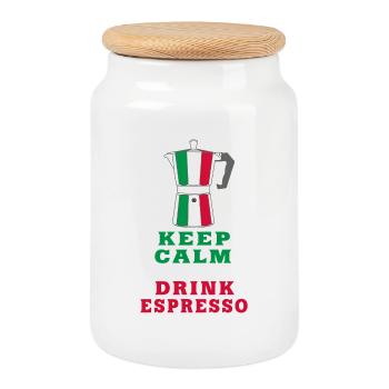 Keep Calm and Drink Espresso design / gift idea - Cookie Jar with Wooden Lid - white - Front