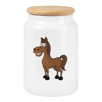 Funny horse - Cookie Jar with Wooden Lid - white - Front