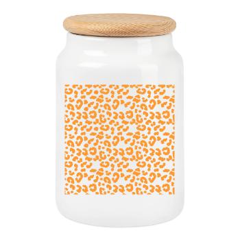 Motif léopard en orange sur noir - Boîte à biscuits avec couvercle en bois - blanc - Devant