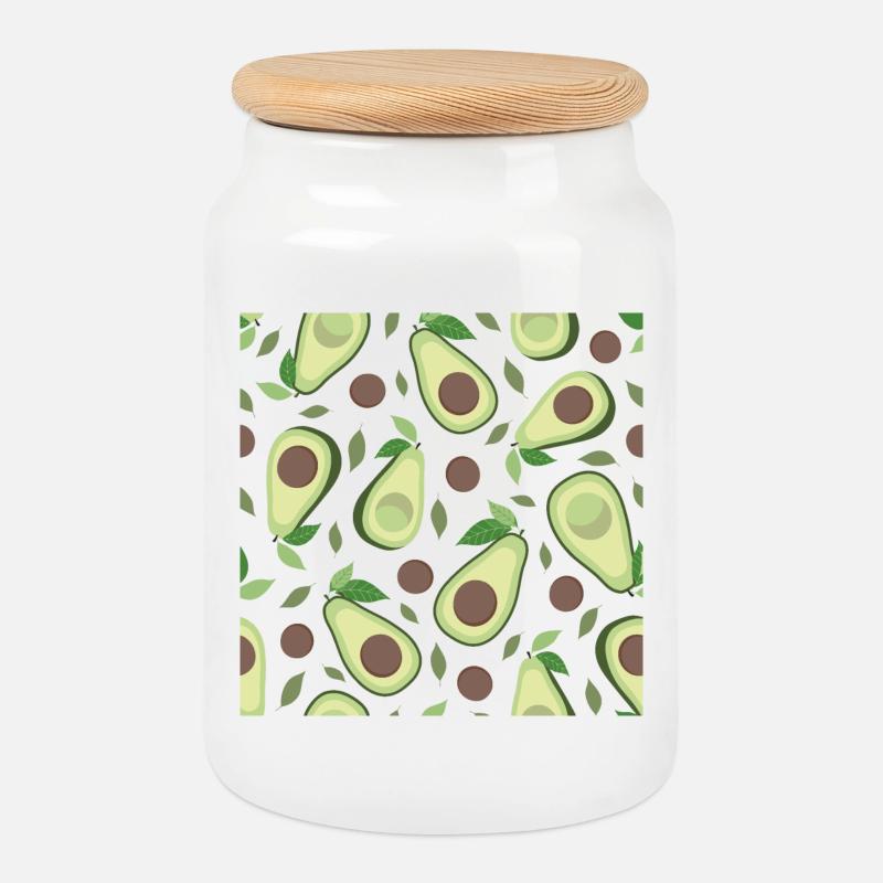 Eggplant and avocado pattern - Cookie Jar with Wooden Lid - white