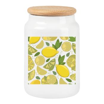 Lemon design with a fresh effect - Cookie Jar with Wooden Lid - white - Front