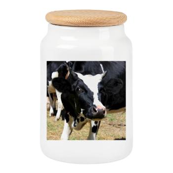 Cow Poster - Cookie Jar with Wooden Lid - white - Front