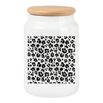 Easy-care animal print black and white pattern - Cookie Jar with Wooden Lid - white - Front