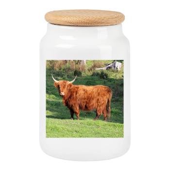 Hochlandrind Kuh Kühe Rinder Landwirtschaft Poster - Keksdose mit Holzdeckel - Weiß - Vorne