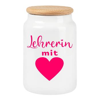 LEHRERIN MIT HERZ LEHRERINGESCHENKE LEHRERINNEN - Keksdose mit Holzdeckel - Weiß - Vorne