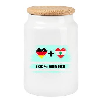 Deutschland und Libanon 100% Genial / Geschenk - Keksdose mit Holzdeckel - Weiß - Vorne