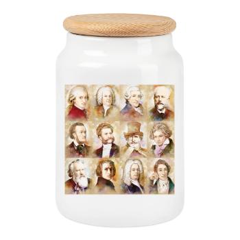 12 compositeurs : Mozart, Bach, Beethoven et plus - Boîte à biscuits avec couvercle en bois - blanc - Devant