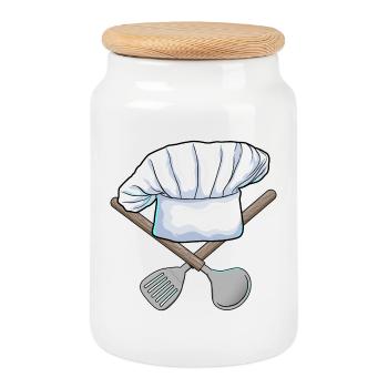 Chef's Hat Cooking Kitchen - Cookie Jar with Wooden Lid - white - Front