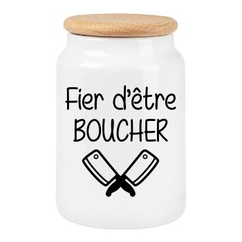 Fier d'être boucher - Boîte à biscuits avec couvercle en bois - blanc - Devant