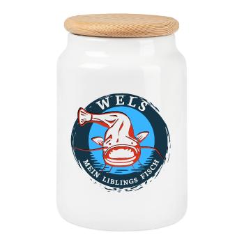 Fishing Catfish my favorite fish - Cookie Jar with Wooden Lid - white - Front