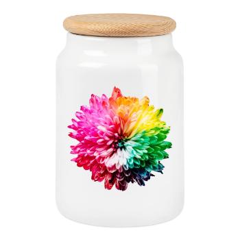 Chrysanthemum Rainbow - Cookie Jar with Wooden Lid - white - Front