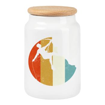 Climber Silhouette on Rainbow Gradient Globe - Cookie Jar with Wooden Lid - white - Front