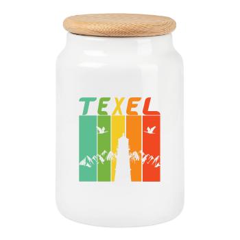 Texel Leuchtturm Design / Geschenk - Keksdose mit Holzdeckel - Weiß - Vorne