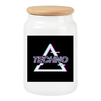 Techno - Cookie Jar with Wooden Lid - white - Front