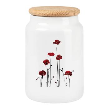 Abstract floral wallpaper in red and black - Cookie Jar with Wooden Lid - white - Front
