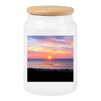 EG Sonnenuntergang I Urlaub I Meer I Sommer - Keksdose mit Holzdeckel - Weiß - Vorne