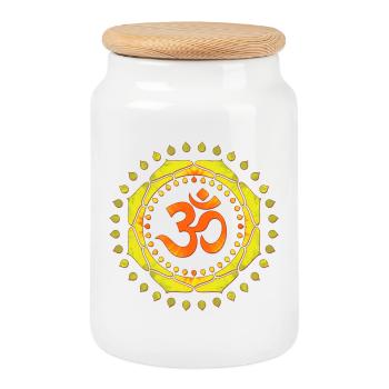 OM SYMBOL OM orange-yellow-green - Keksdose mit Holzdeckel - Weiß - Vorne