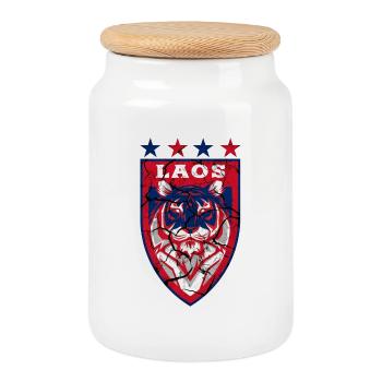 Laos Tiger Wappen Design / Geschenkidee - Keksdose mit Holzdeckel - Weiß - Vorne