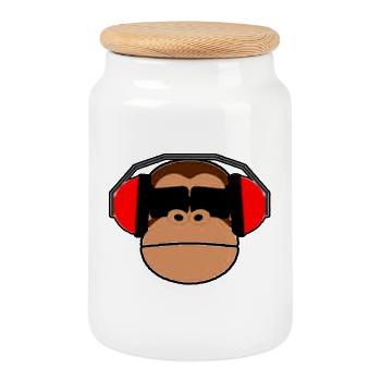 Affe Kopfhörer Schimpanse Musik Brille Geschenk - Keksdose mit Holzdeckel - Weiß - Vorne