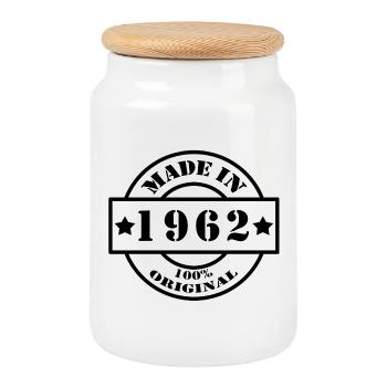 MADE IN 1962 year of birth year of manufacture vintage gift - Cookie Jar with Wooden Lid - white - Front