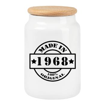 MADE IN 1968 year of birth year of manufacture vintage gift - Cookie Jar with Wooden Lid - white - Front