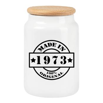 FAIT EN 1973 année de naissance année de fabrication cadeau vintage - Boîte à biscuits avec couvercle en bois - blanc - Devant