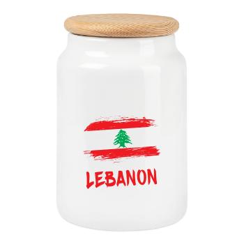 Équipe Liban Design / Idée cadeau - Boîte à biscuits avec couvercle en bois - blanc - Devant
