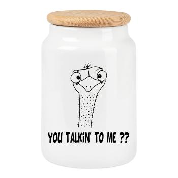 Funny black bird - Cookie Jar with Wooden Lid - white - Front