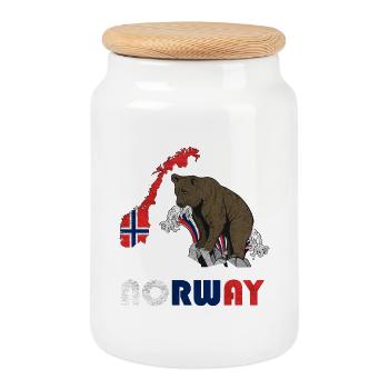 Norwegen Bär Design mit Landkarte und Flagge - Keksdose mit Holzdeckel - Weiß - Vorne