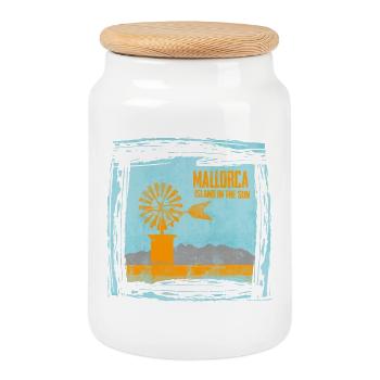 Mallorca Insel im Sonnenlicht Design - Keksdose mit Holzdeckel - Weiß - Vorne