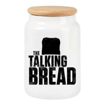 the talking bread total black - Cookie Jar with Wooden Lid - white - Front