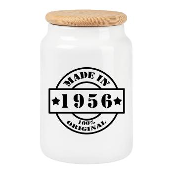 MADE IN 1956 year of birth year of manufacture vintage gift - Cookie Jar with Wooden Lid - white - Front