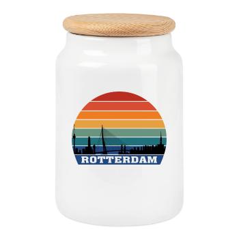 Rotterdam Skyline Silhouette Souvenir Pays-Bas - Boîte à biscuits avec couvercle en bois - blanc - Devant