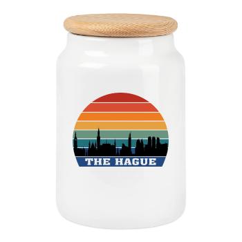 La Haye Skyline Silhouette Souvenir Pays-Bas - Boîte à biscuits avec couvercle en bois - blanc - Devant