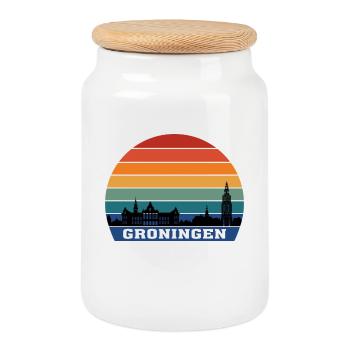 Souvenir de Silhouette Skyline Groningen Pays-Bas - Boîte à biscuits avec couvercle en bois - blanc - Devant