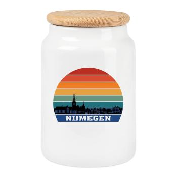 Souvenir de Silhouette Skyline Nimègue Pays-Bas - Boîte à biscuits avec couvercle en bois - blanc - Devant